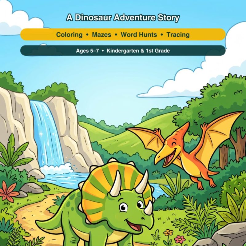 Dino Trails: A Dinosaur Adventure Story & Activity Book (Ages 5–7)
